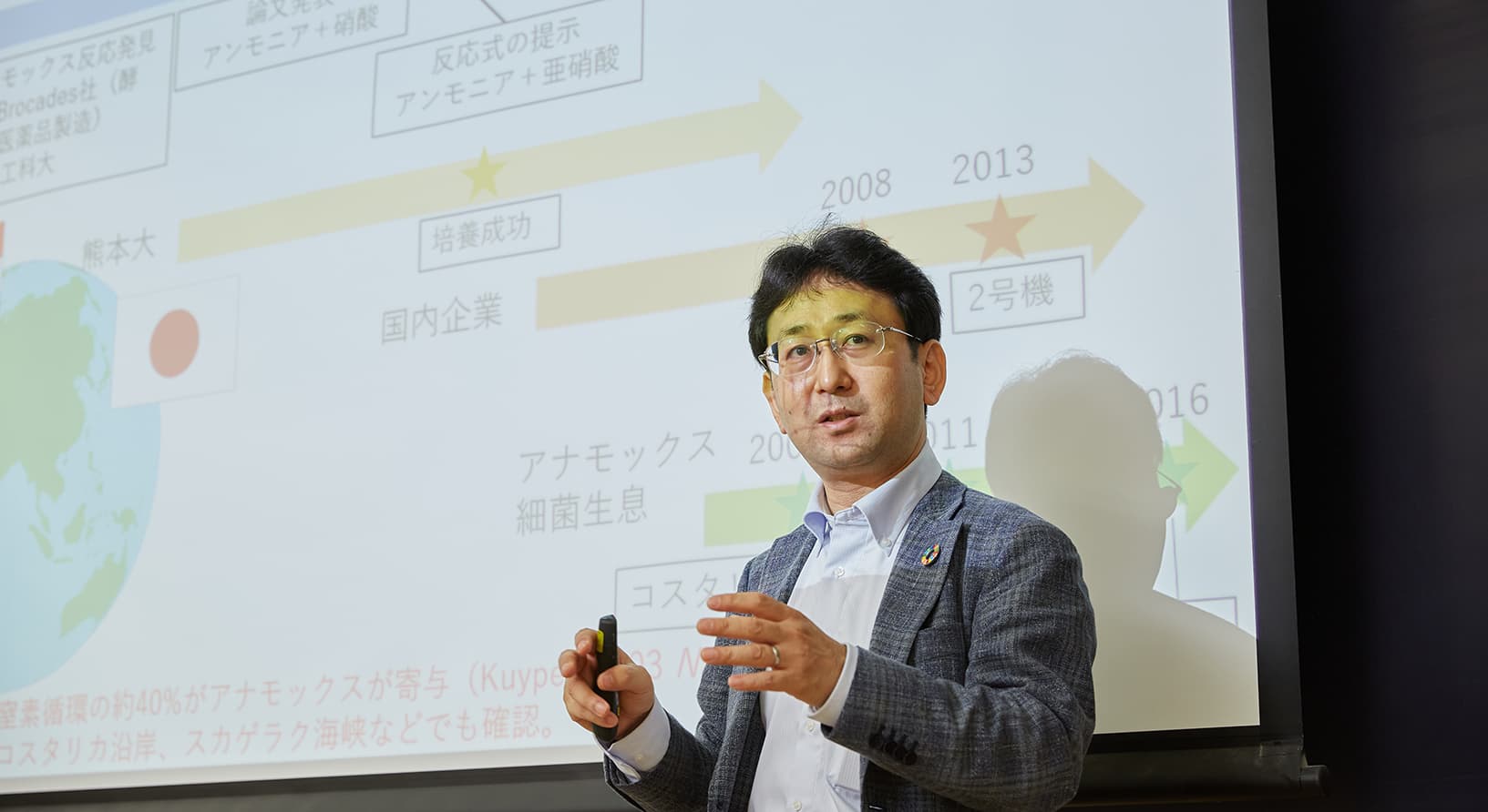 写真:プレゼンテーションを行う井坂 和一准教授