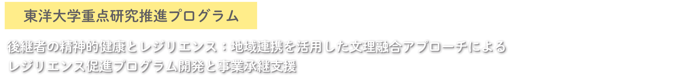 東洋大学重点研究推進プログラム 後継者の精神的健康とレジリエンス:地域連携を活用した文理融合アプローチによるレジリエンス促進プログラム開発と事業承継支援